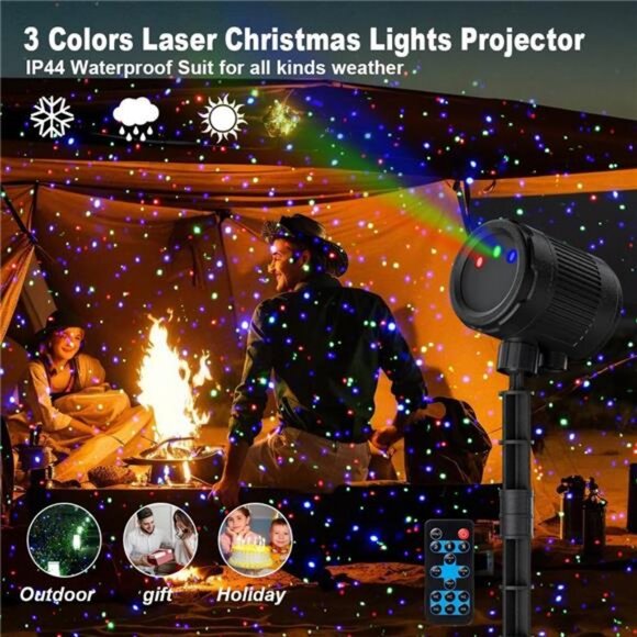 Laser Christmas Projector Lights, 3 Color Laser Light Projector, Firefly Lights - Picture 6 of 7